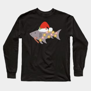 Shark Santa Hat Candy Cane Peppermint Candies Christmas Long Sleeve T-Shirt